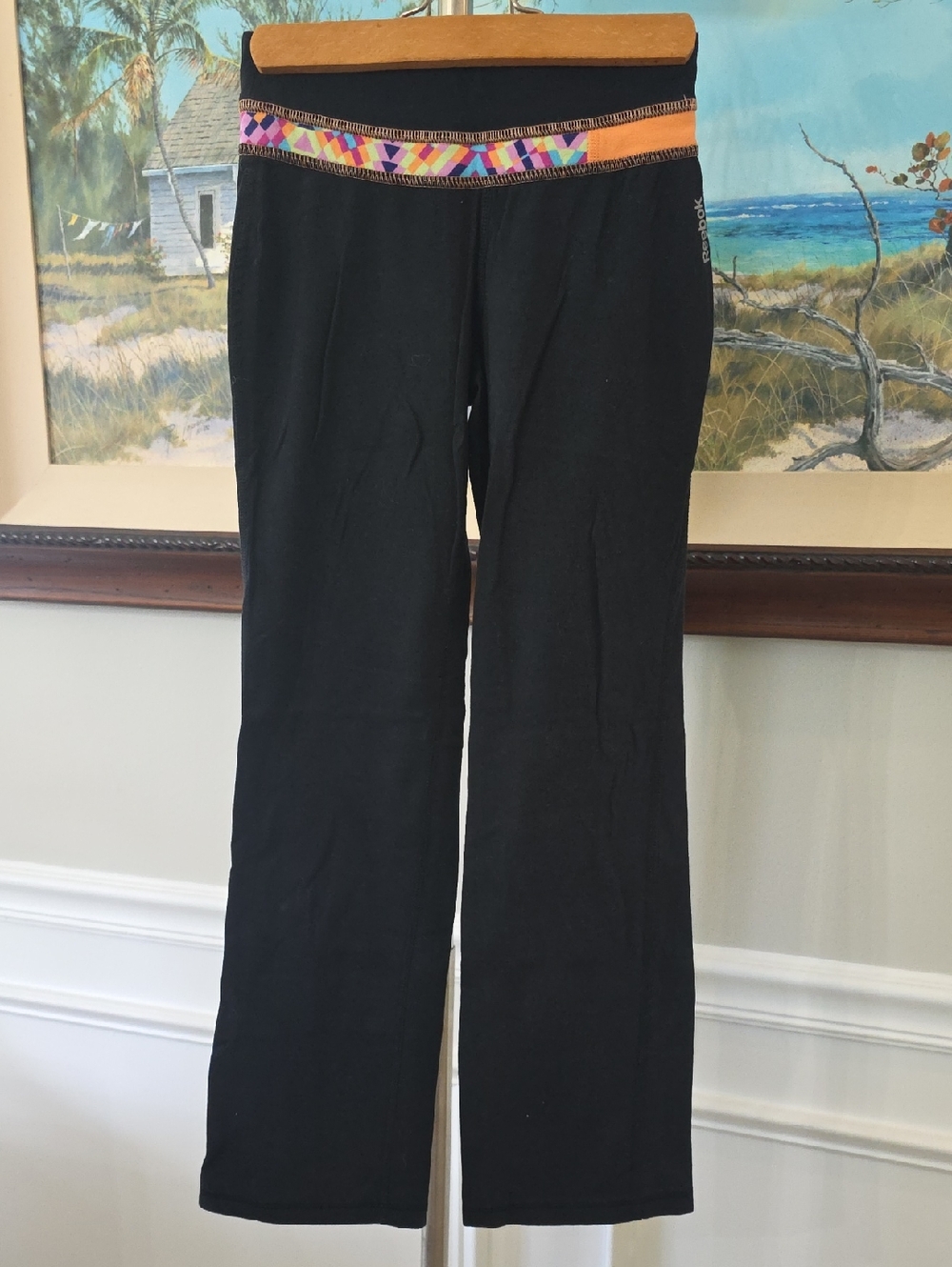 Reebok Black Yoga Pants with Colorful Geometric Waistband